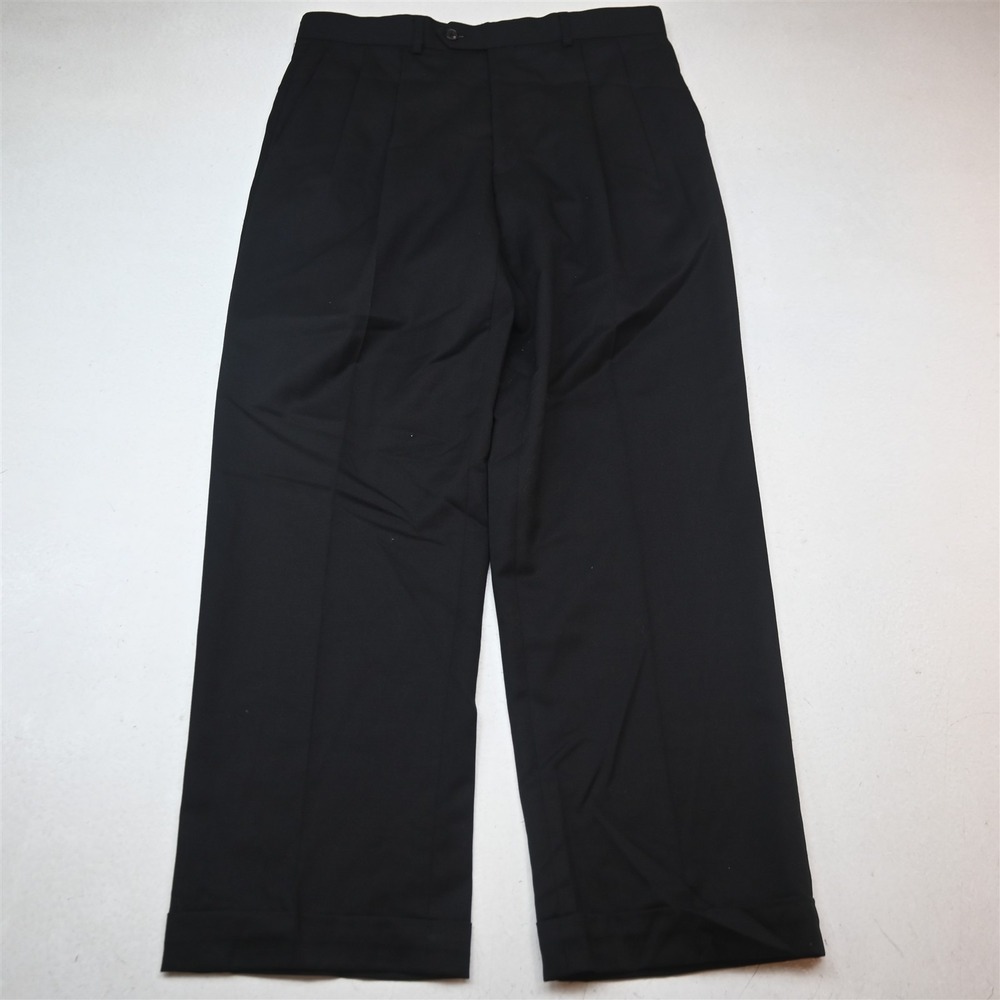 Chaps Ralph Lauren 32x30 Black 100% Wool Pleated Cuffed Classic Dress Mens Pants